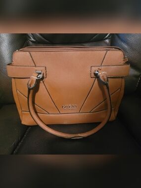 GUESS Tan Faux Leather Satchel Handbag